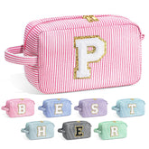 YOOLIFE Initial Cosmetic Bag pink front view with monogram design for personalized gifting