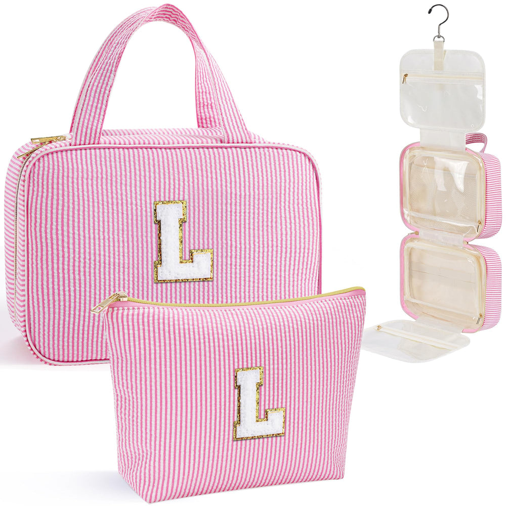 YOOLIFE initial hanging toiletry bag pink showing organized storage for trips