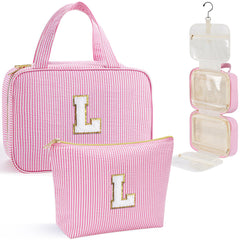 YOOLIFE initial hanging toiletry bag pink showing organized storage for trips