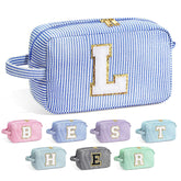 YOOLIFE initial makeup bag blue front chenille monogram texture for organized daily use