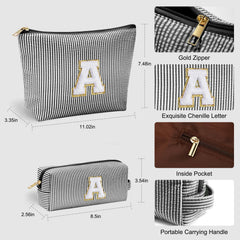 YOOLIFE initial makeup bag chenille close-up shows durable stitched letter