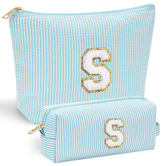 YOOLIFE initial makeup bag chenille front keeps cosmetics organized on the go.