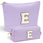YOOLIFE initial makeup bag with chenille front letter design for chic organization