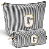 YOOLIFE initial makeup bag front view with chenille letter for organized cosmetics