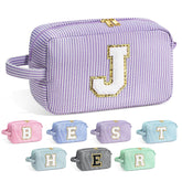 YOOLIFE initial makeup bag with chenille letter, adding personalized charm and organized storage.