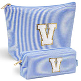 YOOLIFE Initial Makeup Bag front chenille letter V for durable, gift-ready style.