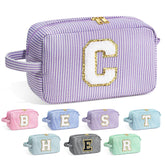 YOOLIFE initial makeup bag front chenille letter design adds personalized charm for gifting