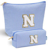 YOOLIFE initial makeup bag with chenille front letter design for personalized gifts