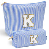 YOOLIFE initial makeup bag front chenille letter detail for personalized gifting.