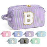 YOOLIFE initial makeup bag front view with stitched letter, stylish daily organizer