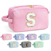 YOOLIFE initial makeup bag pink front view highlights organized storage for on-the-go use
