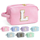 YOOLIFE initial makeup bag pink front view keeps cosmetics organized on the go