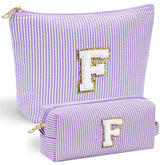 YOOLIFE initial makeup pouch front view with chenille letter for personalization.