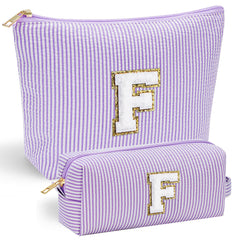 YOOLIFE initial makeup pouch front view with chenille letter for personalization.