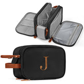 YOOLIFE initial toiletry bag front view with water-resistant shell for travel
