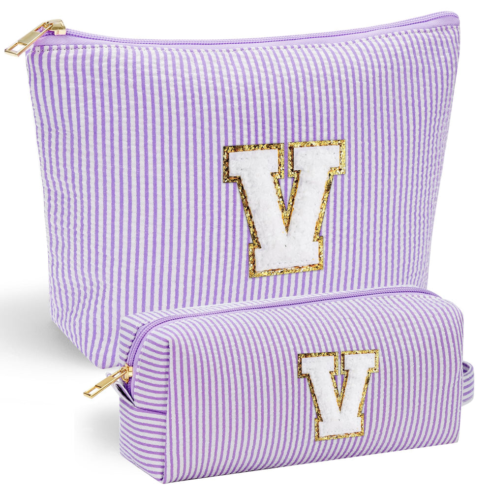 YOOLIFE makeup bag front with chenille initial for personalized style and easy identification