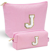 YOOLIFE makeup bag with chenille letter front for stylish, durable daily use.