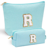 YOOLIFE makeup bag front chenille letter detail for durable, stylish organization