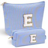 YOOLIFE makeup bag front view with chenille initial stitching for personalized fashion.