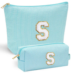 YOOLIFE makeup bag with chenille monogram front for personalized style