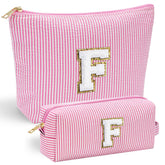 YOOLIFE pink makeup bag front chenille initial for personalized style and gift-worthy charm