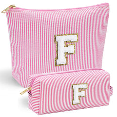 YOOLIFE pink makeup bag front chenille initial for personalized style and gift-worthy charm
