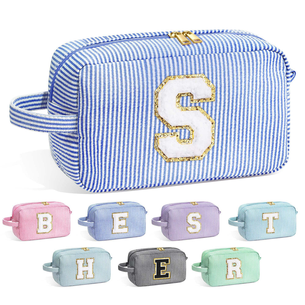 YOOLIFE monogram initial blue makeup bag for daily cosmetics