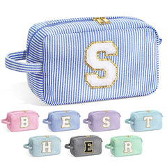 YOOLIFE monogram initial blue makeup bag for daily cosmetics