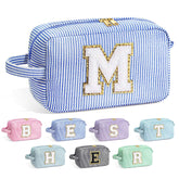 YOOLIFE monogram makeup bag front displays chenille initial for a personalized gift.