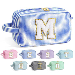 YOOLIFE monogram makeup bag front displays chenille initial for a personalized gift.