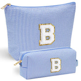 YOOLIFE monogram makeup bag front view shows stitched chenille initial for personalized style.
