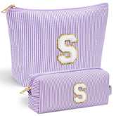 YOOLIFE monogram makeup pouch with chenille letter detail for personalized gifting