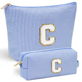YOOLIFE personalized initial blue makeup bag front view for stylish daily use