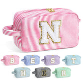 YOOLIFE Personalized Initial Cosmetic Bag front view with secure chenille initial