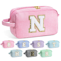 YOOLIFE Personalized Initial Cosmetic Bag front view with secure chenille initial