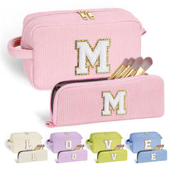 YOOLIFE personalized makeup bag pink with initial for stylish on-the-go organization