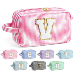YOOLIFE pink cosmetic bag front view with monogram initials for personalized carry