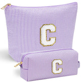 YOOLIFE preppy makeup bag purple front chenille initial for personalized bridesmaid gifts