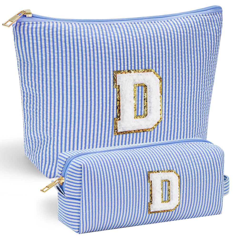 YOOLIFE makeup bag front view with chenille initial, personalized bridesmaid gifts.