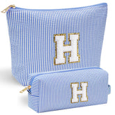 YOOLIFE travel makeup bag with chenille initial front for personalized organization.