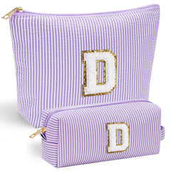 YOOLIFE travel makeup bag organizer front view showing stitched chenille initial letter.