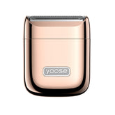 yoose electric razor in radiant gold, compact design for on-the-go smooth skin.