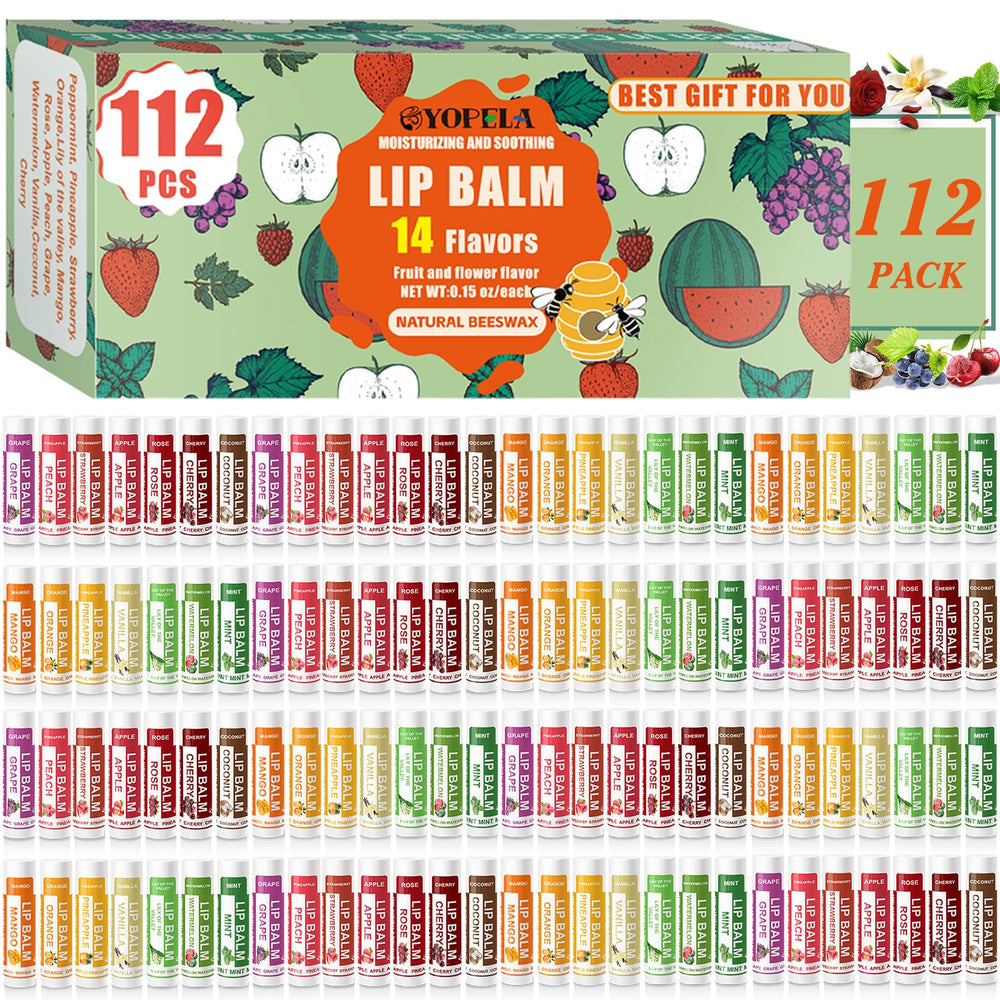 Yopela 112-pack lip balm with assorted flavors provides daily hydration.