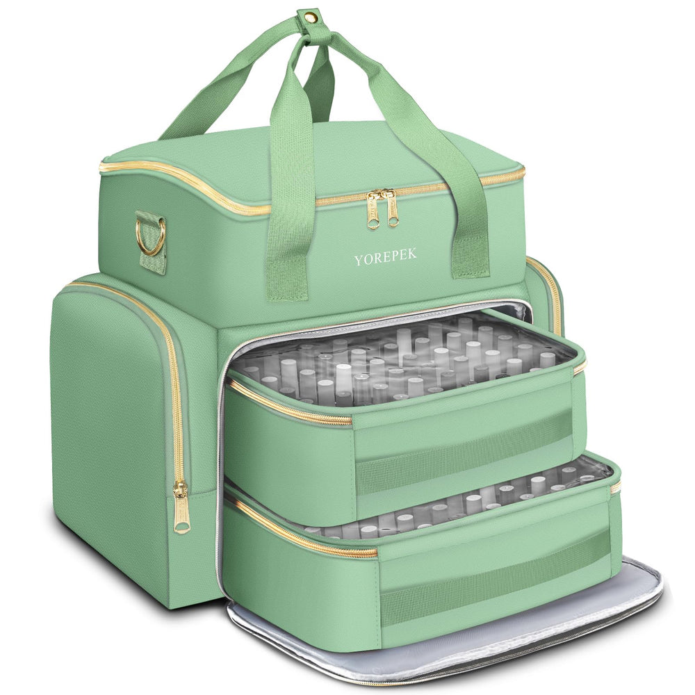 YOREPEK extra-large nail polish organizer holds 100 bottles, ideal for travel and salon prep.