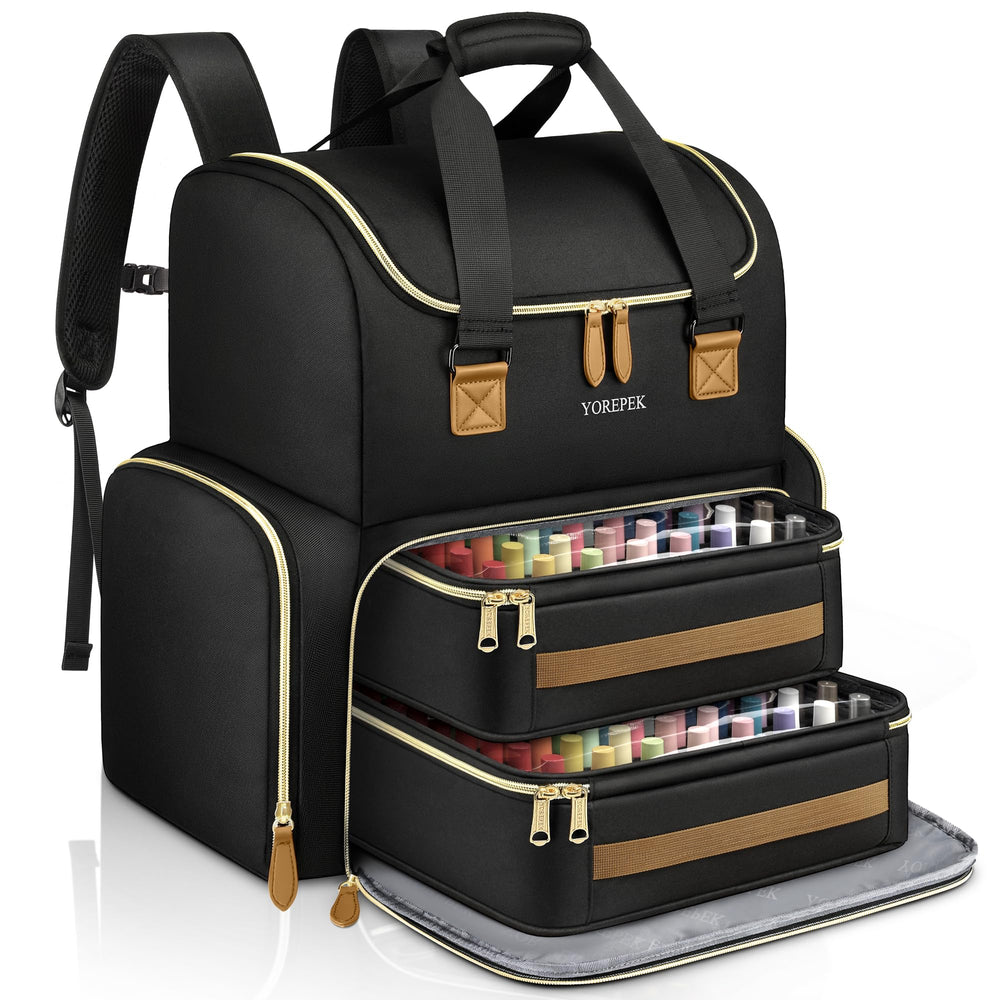 YOREPEK extra-large nail polish organizer backpack ready to store 96 to 100 bottles.