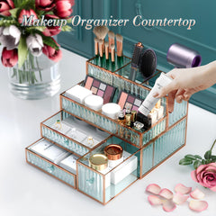 Youdepot makeup-organizer multipurpose-use neatly organizes cosmetics and tools on a countertop.