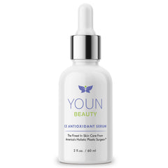 YOUN Beauty 20% Vitamin C serum bottle offers antioxidant protection and brightening potential.