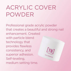 Young Nails Acrylic Cover Powder Rosebud swatches displaying natural, nude, and pink shades for versatile designs.
