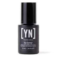 Young Nails stain-resistant top coat bottle ready to seal color and prevent staining.