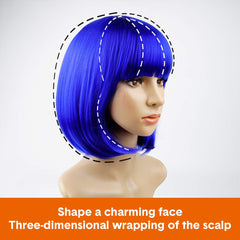 YOUNIGA blue bob wig back view shows even color and natural fall